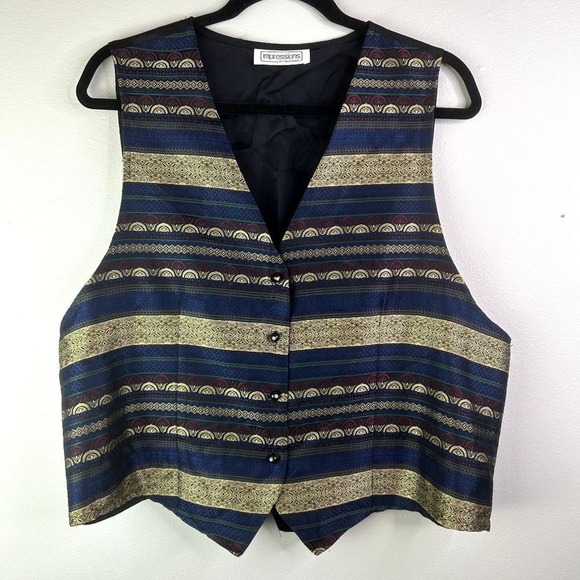 Impressions Of California Jackets & Blazers - Impressions of California Vintage 90s Tapestry Striped Metallic Gold Vest XL